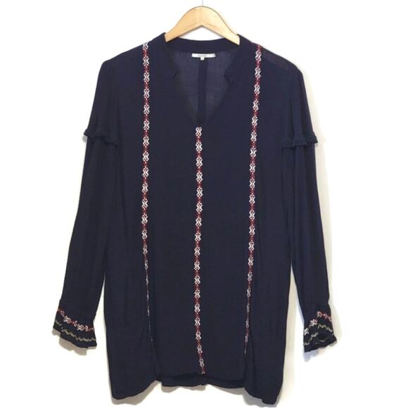 Tularosa Revolve V Neck Embroidered Boho Chic Navy Blue Tunic Mini Dress Size S - Picture 2 of 16